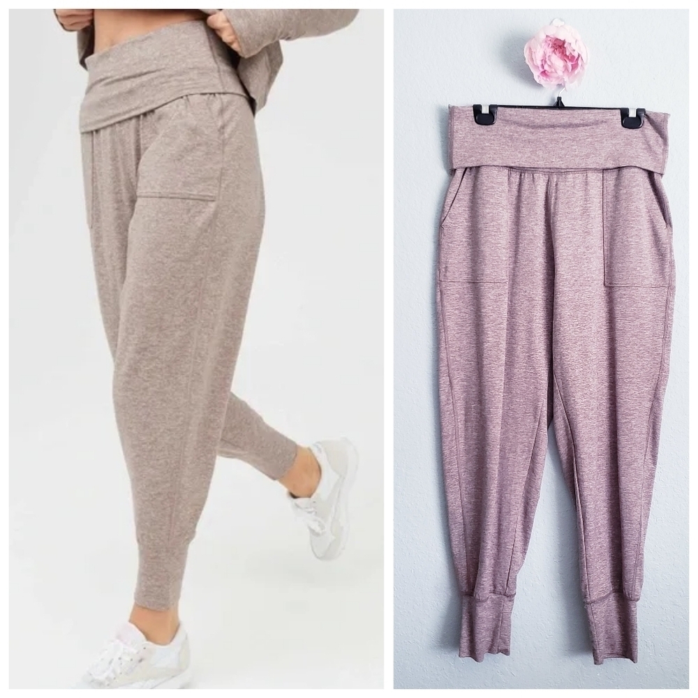 Aerie Offline Heathered Taupe Foldover Jogger Pants